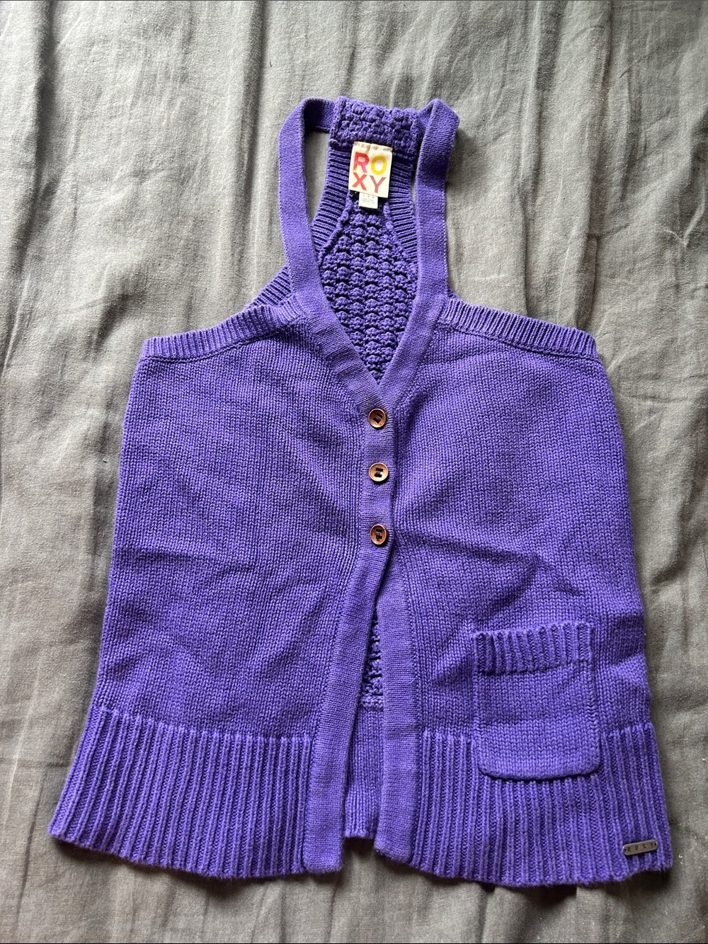 Roxy Purple Knit Button-Front Sleeveless Cardigan Vest